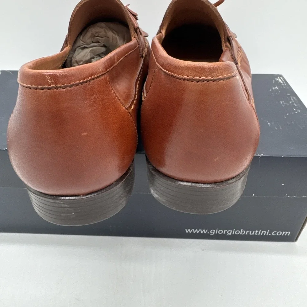 Giorgio Brutini Men's Woven Tassel Loafers Brown Leather Shoes 10M